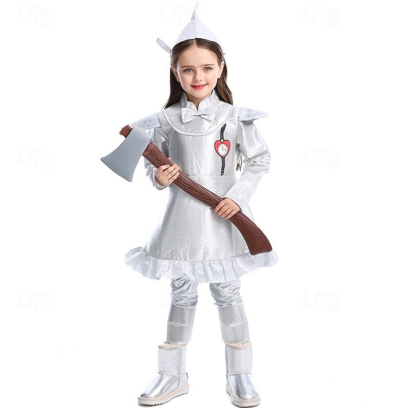 The Wizard of Oz Fairy Tale Tin Man Dress Costume Storybook Characters Movie Cosplay for Girls' Kid's Halloween Carnival World Book Day Performance Educational Dress Up School Event Dress Up3