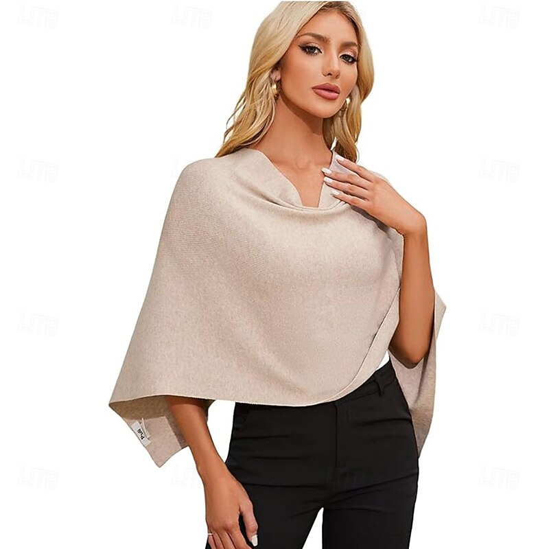 Women Capri Poncho Sweater Slimming Fit Cropped Versatile Shawl Soft Knit Wraps Cowl Neck Short Tops