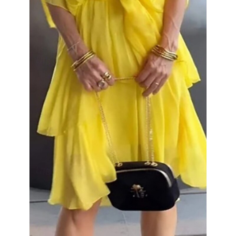 Women's Mini Dress Cocktail Dress Wedding Guest Dress Chiffon Fashion Modern Outdoor Vacation Regular Fit Plain 3/4 Length Sleeve V Neck Yellow Summer Spring Fall Autumn3