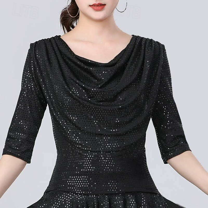 Latin Dance Top Pure Color Splicing Women's Performance Training Half Sleeve High Polyester