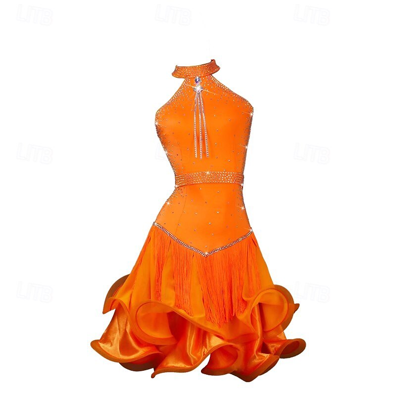 Latin Dance Dress Crystal / Rhinestone Tassel Splicing Women's Performance Training Sleeveless Nylon3