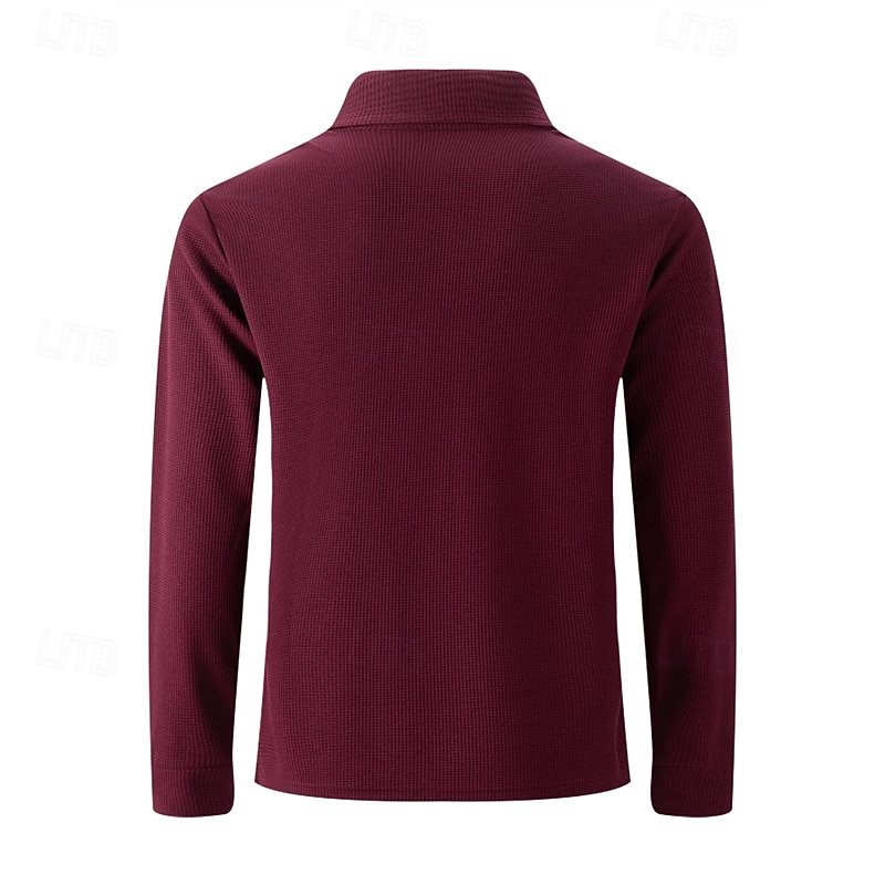 Men's Golf Shirt Golf Polos Shirts Work Casual Lapel Long Sleeve Basic Modern Plain Pocket Buttons Spring Fall Regular Fit Black White Wine Dark Green Khaki Gray Golf Shirt4