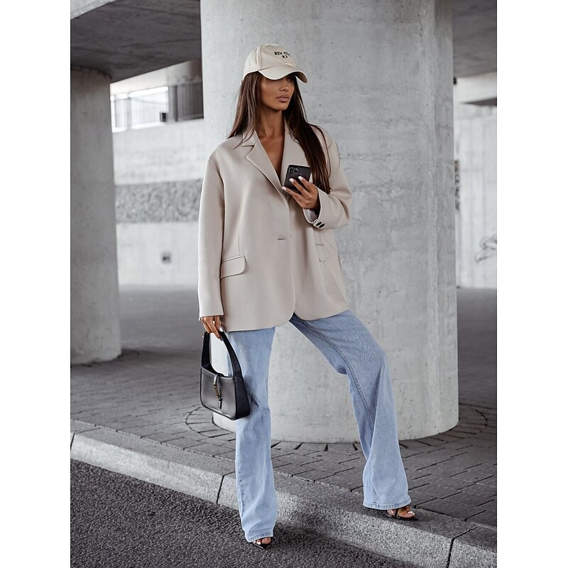 Women's Blazer Formal Patchwork Solid Color Casual / Daily Elegant Regular Fit Outerwear Long Sleeve Fall Maroon S