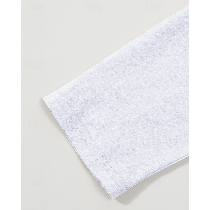 Men's Shirt Linen Shirt Popover Shirt Casual Shirt Cotton Shirt Plain Vacation Hawaiian Black White Yellow Light Purple Long Sleeve Band Collar Spring Fall Clothing Apparel Pocket4