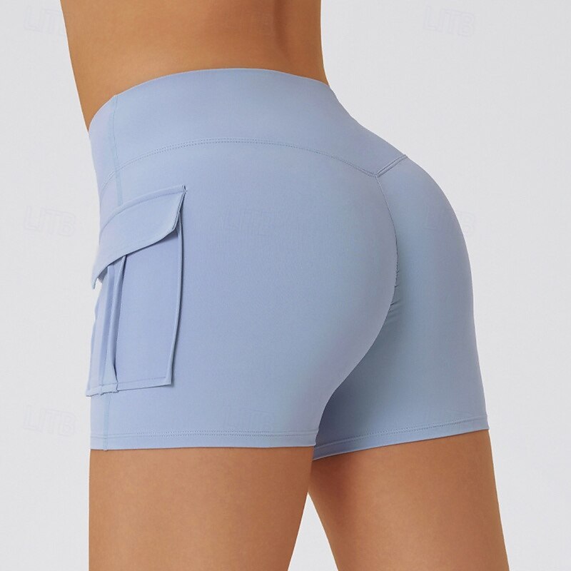 Women's Yoga Shorts Biker Shorts with Pockets Tummy Control High Waist Gym Workout Athletic Bottoms Solid Color Black Blue Dark Blue Sports Activewear Tight Fit4