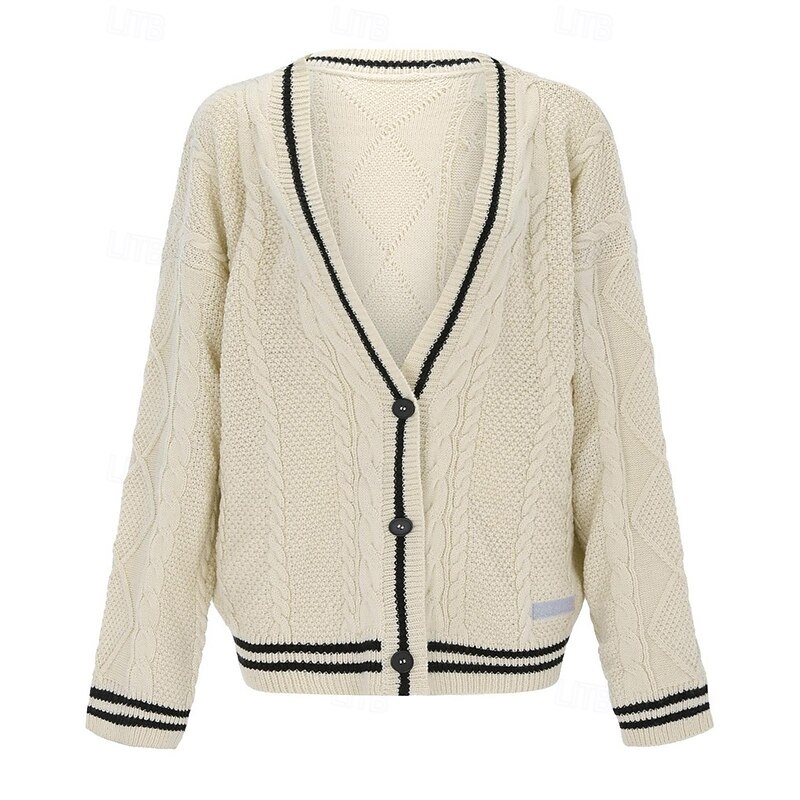 Women's Sweater Cardigan Fashion Streetwear Daily Star Ribbed V Neck Knitted Long Sleeve Regular Tops Knit Holiday Going out Weekend Black Red Fall Winter4