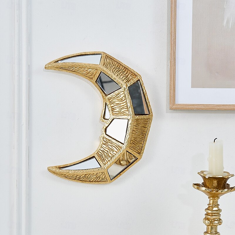 Striped Crescent Moon Wall Hanging Decor with Mirror Inlay, Modern Creative Resin Wall Ornament for Home Decoration, Festival Gift and Party Backdrop, Artistic Hanging Prop for Holiday Celebrations and Photography4