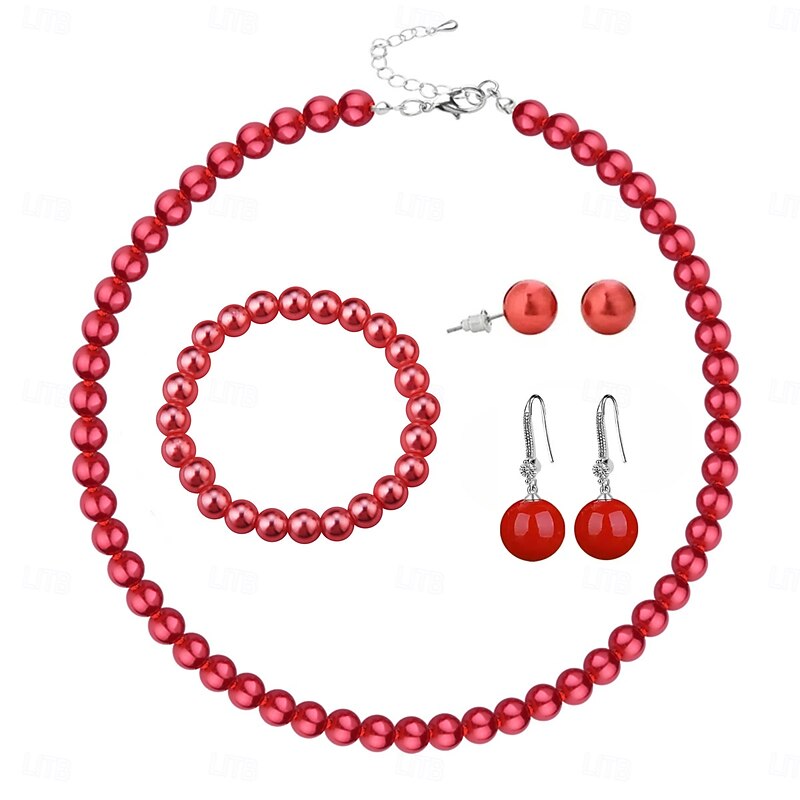 Bridal Jewelry Sets One-piece Suit Imitation Pearl 1 Bracelet Earrings Necklace Women's Stylish Luxury Cute Joy Jewelry Set For Party Evening Wear4