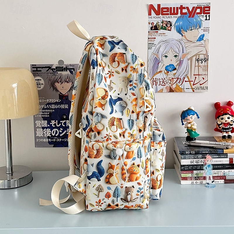 Cute Animal Print Backpack for Girls – Forest Fox and Bear Pattern School Bag with Multiple Pockets for Kids and Teen Students2