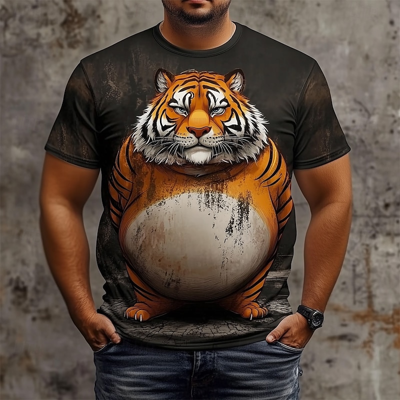 Men's Animal Tiger T Shirt Short Sleeve T shirt 3D Print Crew Neck Shirt Fashion Exaggerated Daily Party Street Casual Black Gray Summer Spring All Seasons Clothing Apparel S M L XL XXL XXXL