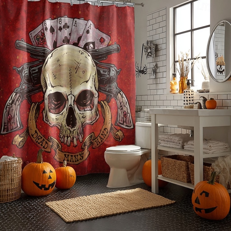 Dead Mans Hand and Smoke em If You Got-em by David Lozeau Halloween ShowerCurtain with Hooks Polyester Washable Waterproof Pattern Bathroom Bathtub Decor2