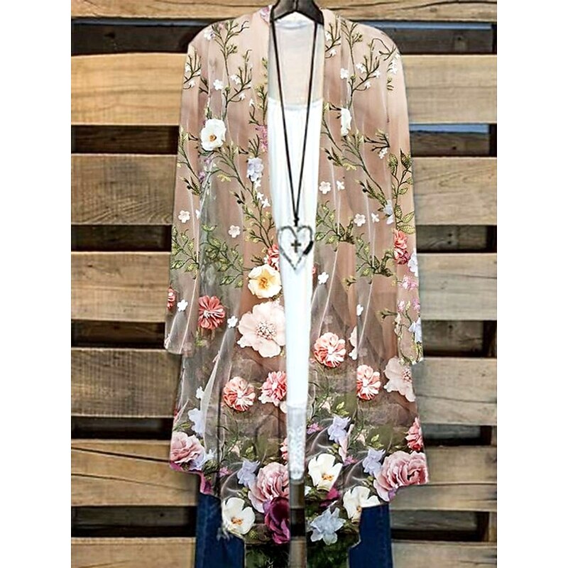 Women's Shirt Ombre Floral Graphic Elegant Stylish Basic Long Sleeve V Neck Regular Tops Daily Light Brown Light Purple Khaki Summer Spring