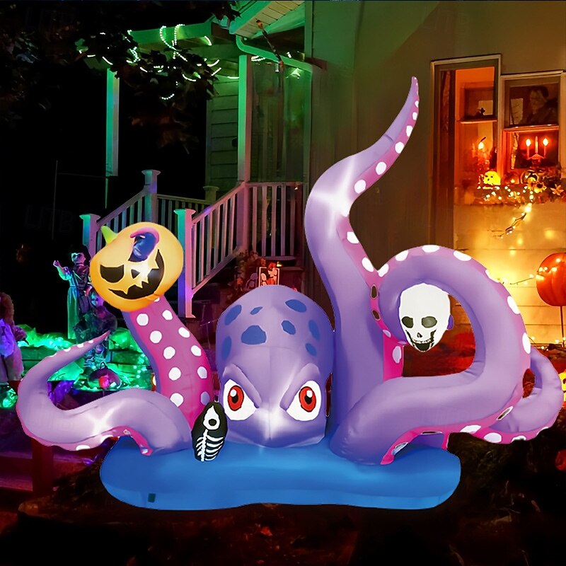 Giant Halloween Octopus Inflatable with Pumpkin and Skull LED Outdoor Decor2