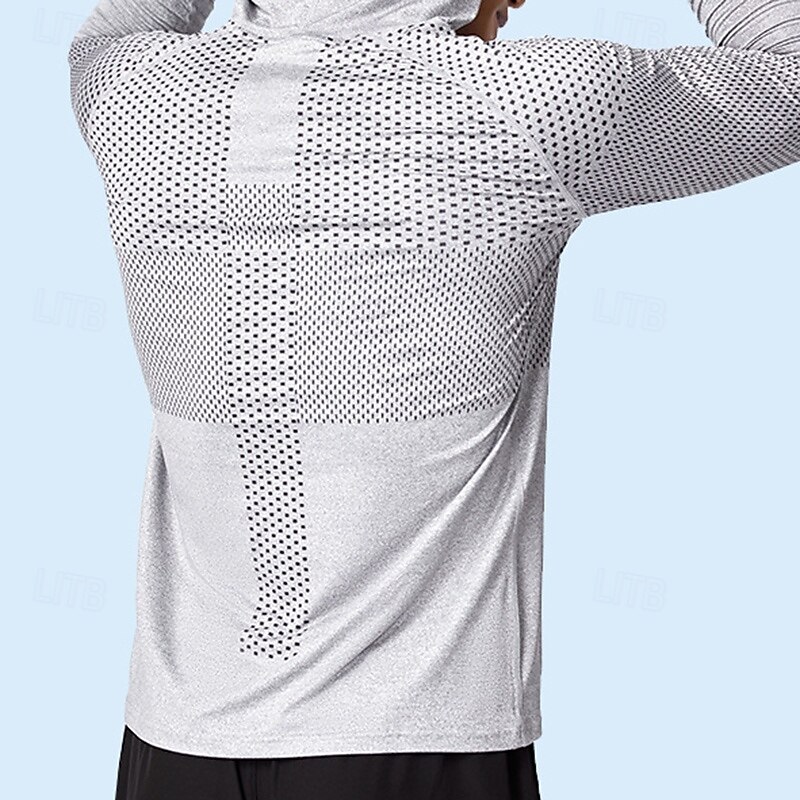 Men's Performance Shirt Sport Tee Shirt Long Sleeve Hooded Top Outdoor Quick Dry Sweat wicking anti-odor Breathable Polyester Dark Grey Blue Light Grey Fishing Tennis Running3