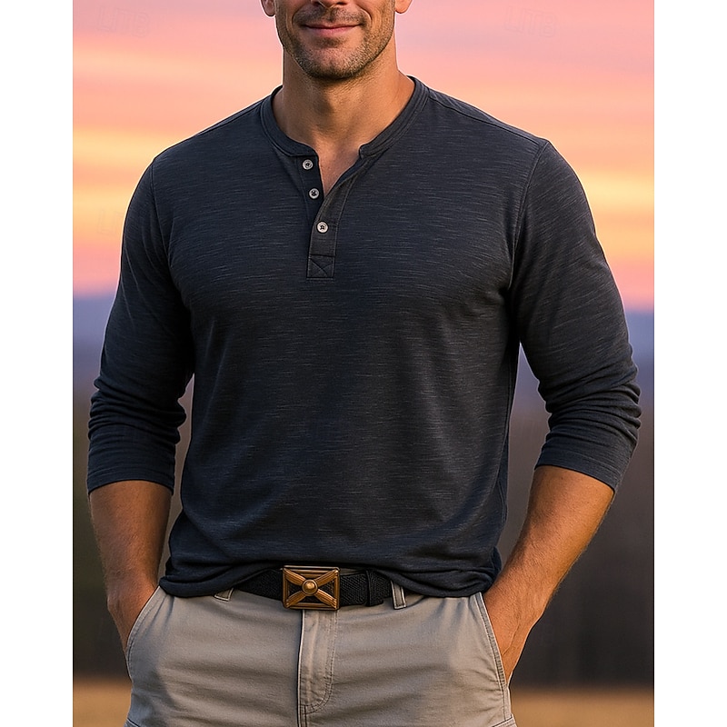 Men's Hiking Shirt Hiking top Henley Shirt Long Sleeve Tee Tshirt Top Outdoor Lightweight Breathable Quarter-Zip Polyester Black White Navy Blue Tennis Golf Running