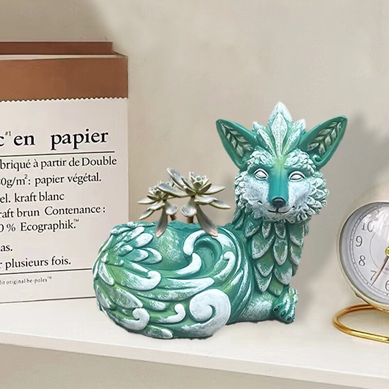 Succulent Fox Planter, Animal Garden Resin Figurine, Outdoor Patio Decor, Cute Fox with Plant Pot for Home, Yard Decoration4