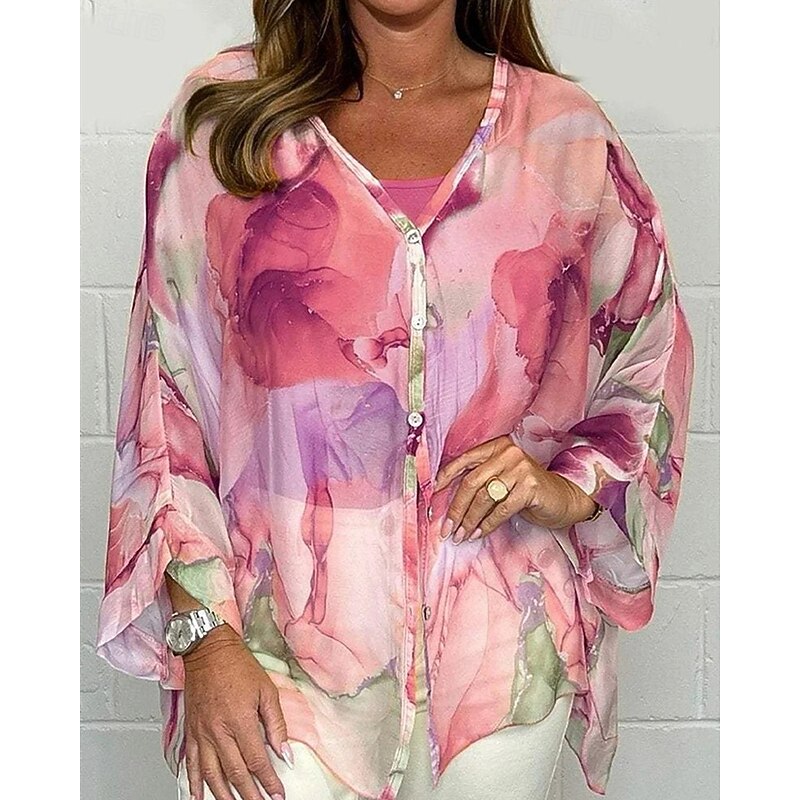 Women's Shirt Chiffon Tops Floral Stylish Modern Long Sleeve Shirt Collar Regular Tops Daily Holiday Buttons Print Yellow Pink Royal Blue Green Khaki Spring Fall2