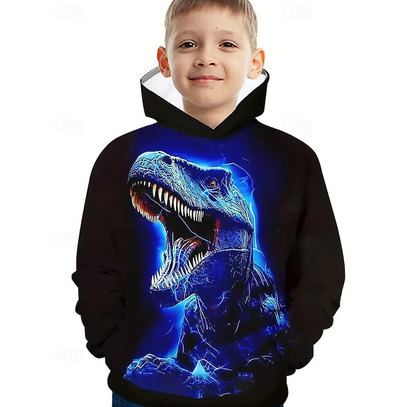 Boys' 3D Animal Dinosaur Hoodie Long Sleeve Spring Fall Fashion Streetwear Kids 4-12 Years Hooded Outdoor Casual Daily Regular Fit4