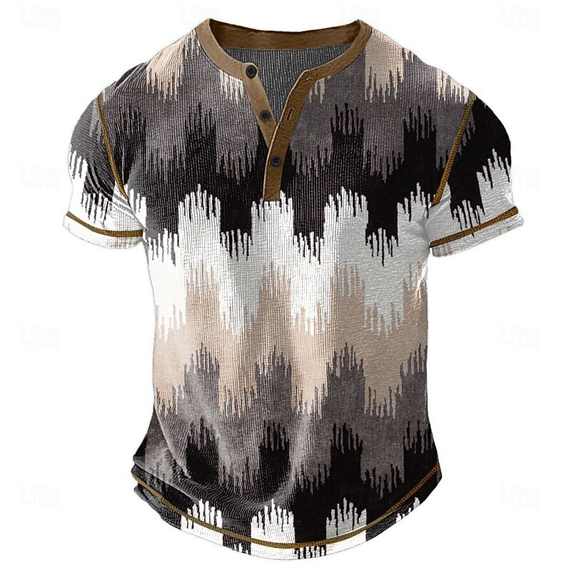 Men's Graphic Abstract Henley Shirt Waffle T Shirt Short Sleeve Daily Retro Vintage Classic Sports Outdoor Casual Holiday Spring & Summer All Seasons Dark Brown Blue Green Grey Henley Henley T-Shirt