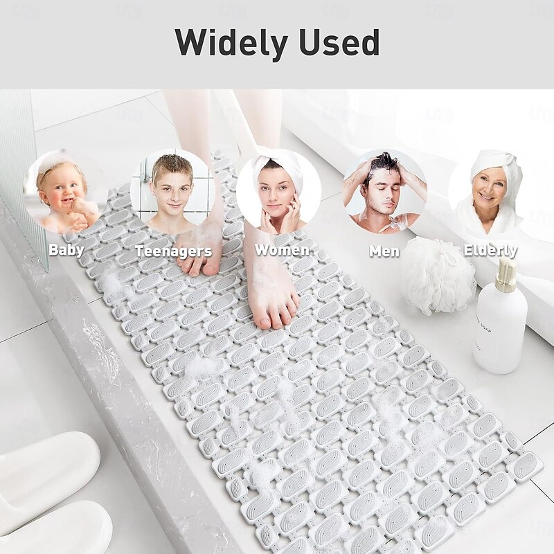 Non-Slip Bathroom Shower Mat Leaf Design  Rectangular Anti-Fall Bath Mat with Suction Cups for Home Use, Waterproof Rubber-Coated Floor Mat2