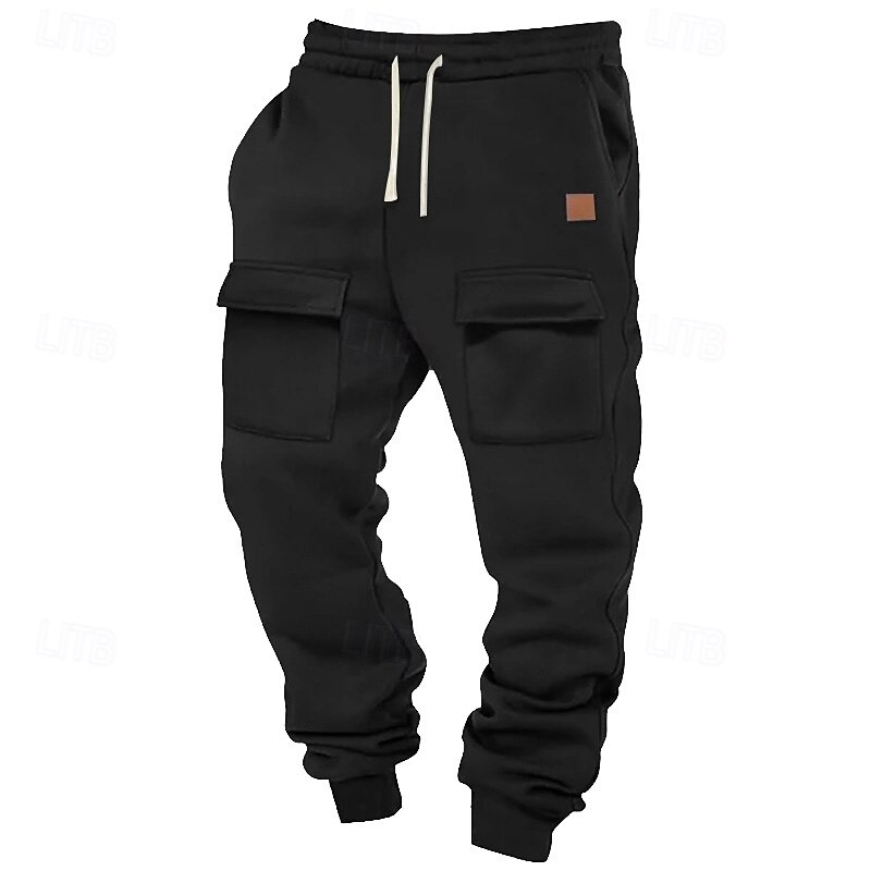 Men's Sweatpants Joggers Trousers Cargo Sweatpants Baggy Pants Elastic Waist Drawstring Front Pocket Plain Comfort Breathable Full Length Outdoor Daily Going out Vacation Fashion Black Dark Gray4