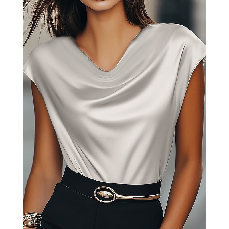 Women's Tank Top Tee Top Plain Fashion Modern Short Sleeve Pile Neck Regular Tops Daily Going out Weekend Gray Summer