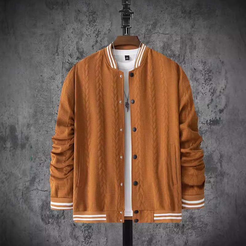 Men's Lightweight Jacket Casual Jacket Varsity Jacket Vacation Daily Breathable Pocket Jacquard Spring Fall Striped Fashion Classic Stand Collar Regular White Navy Blue Brown Khaki Gray Jacket3