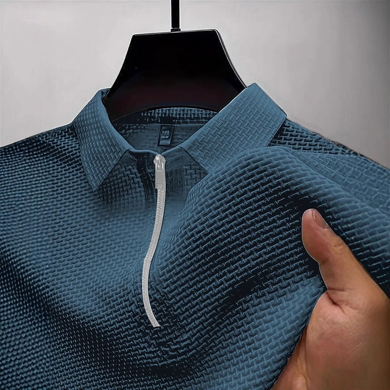 Men's Waffle Polo Shirts Golf Shirt Business Casual Lapel Quarter Zip Short Sleeve Fashion Basic Plain Quarter Zip Plain Summer Regular Fit Black White Navy Blue Dark Blue Gray Waffle Polo Shirts4