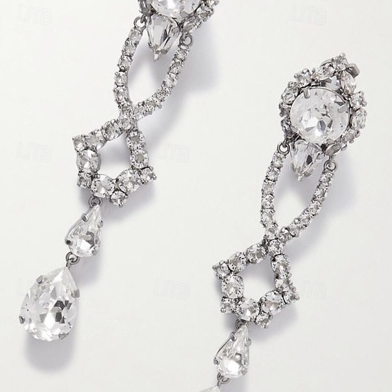 Women's Drop Earrings Clip on Earring Long Drop Precious Elegant Fashion Imitation Diamond Earrings Jewelry Silver For Wedding Party Daily 1 Pair2