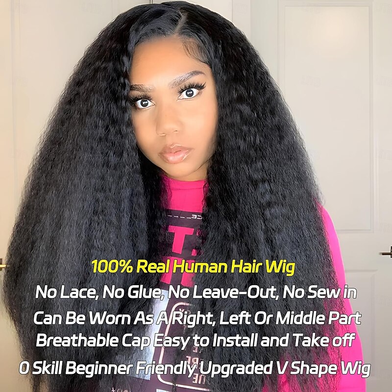 V Part Wigs Brazilian Kinky Straight Human Hair Wigs for Black Women V Shape Wigs No Leave Out Lace Front Wigs Upgrade U Part Wigs Glueless Full Head Clip In Half Wigs3