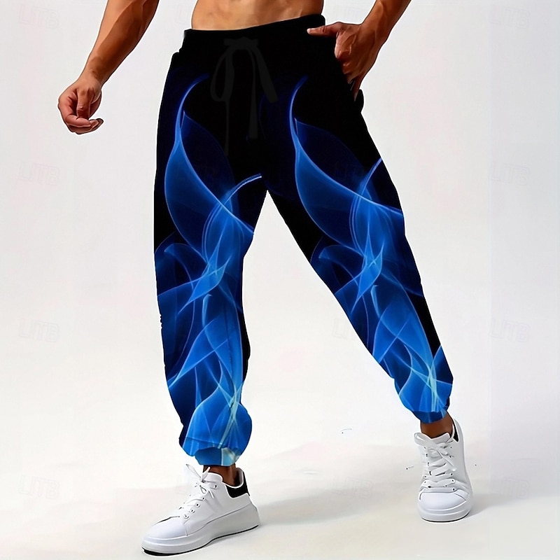 Men's Abstract Flame Sweatpants Joggers Trousers Mid Waist Drawstring Elastic Waist Casual Jogging Streetwear Workout Athletic Sweatpants with Pockets Spring Fall 3D Print Yellow Red Blue - Main Image