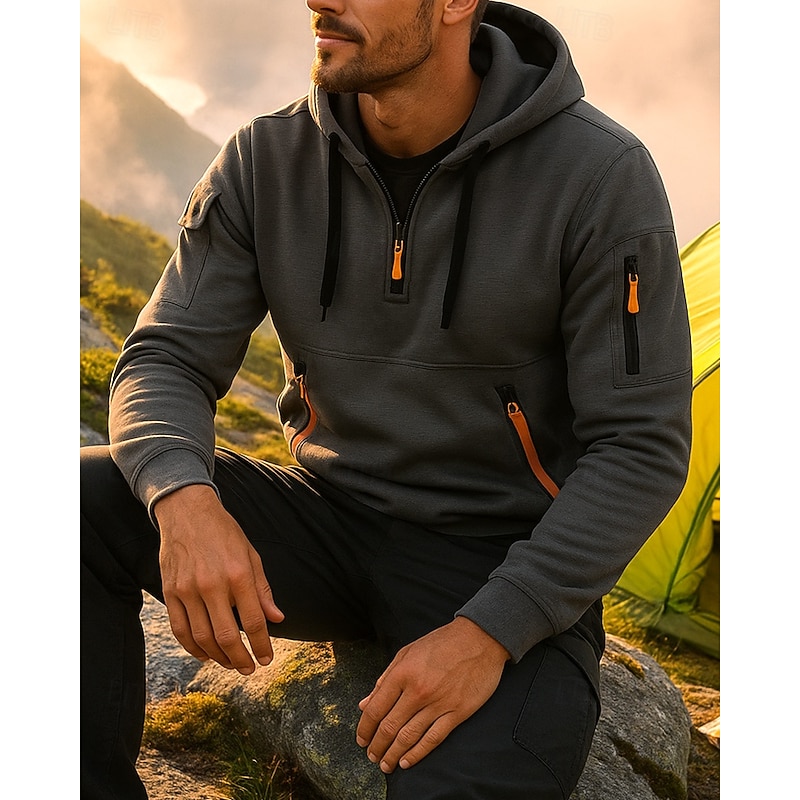 Men's Sport Hoodie Long Sleeve Hooded Top Outdoor Soft Polyester Dark Grey Black White Tennis Golf Running3