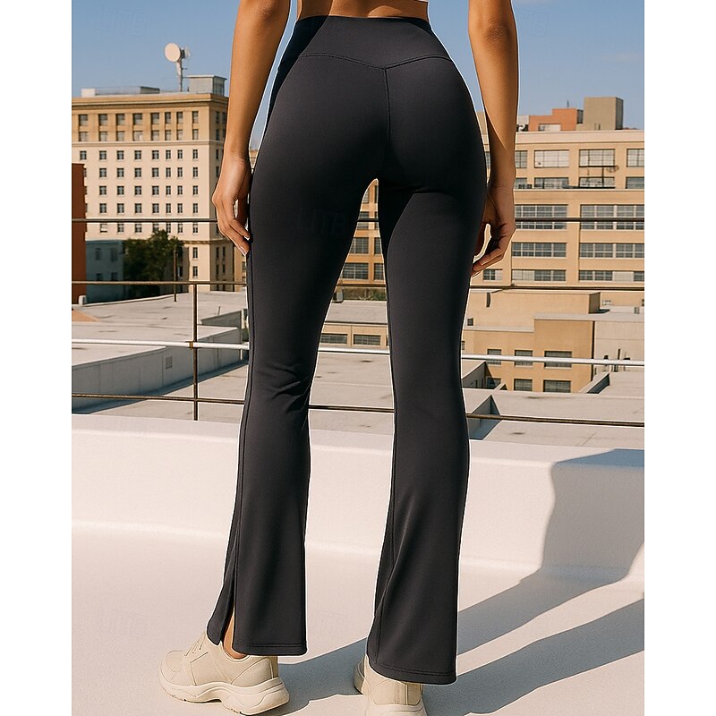 Women's Running Pants Flare Leggings Pocket High Waist Bottoms Athleisure Gym Workout Fall Breathable Tummy Control Gym Workout Outdoor Athletic Regular Fit Sportswear Activewear Solid Colored Black2