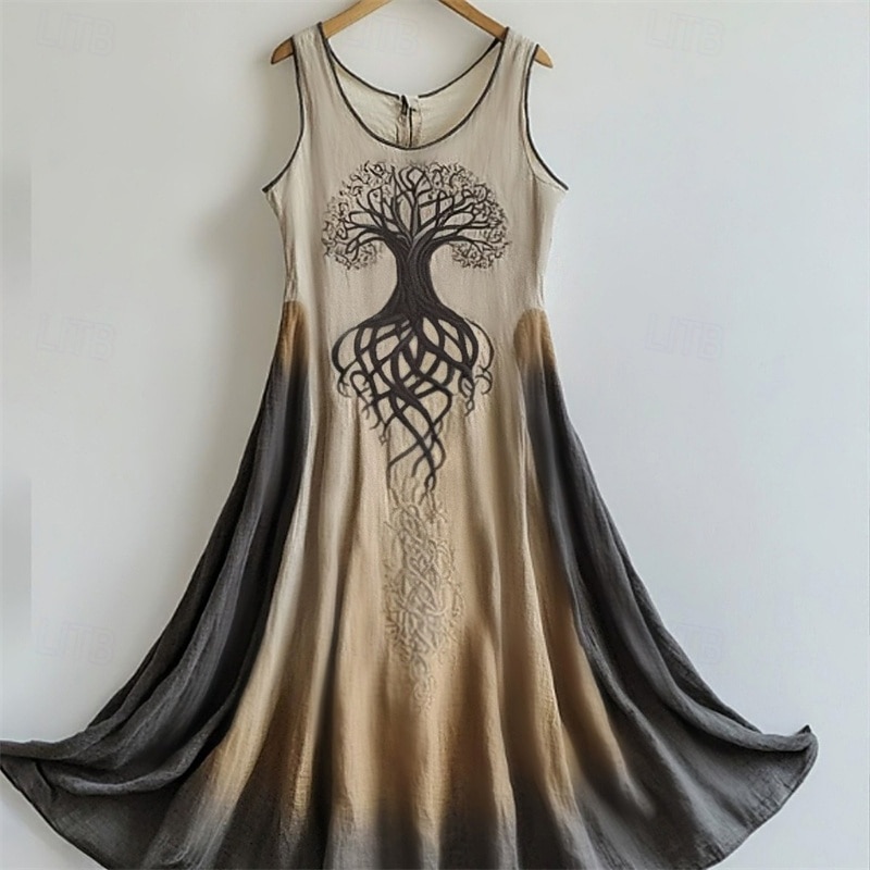 Women's Midi Dress Casual Dress Swing Dress Summer Dress Boho Dress Vintage Fashion Daily Beach Weekend Regular Fit Tree Sleeveless Crew Neck Khaki Summer Spring