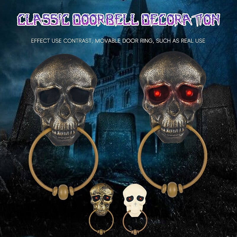 Halloween Horror Doorbell Ghost Skull Trick Toy Ghost House Party Supplies Luminous Skull Head Knocker Skeleton Head Door Bell