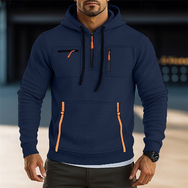 Men's Hoodie Full Zip Hoodie Fleece Hoodie Tactical Hoodie Black Army Green Navy Blue Khaki Light Grey Hooded Plain Zipper Pocket Sports & Outdoor Casual Daily Streetwear Cool Sportswear Fall & Winter2