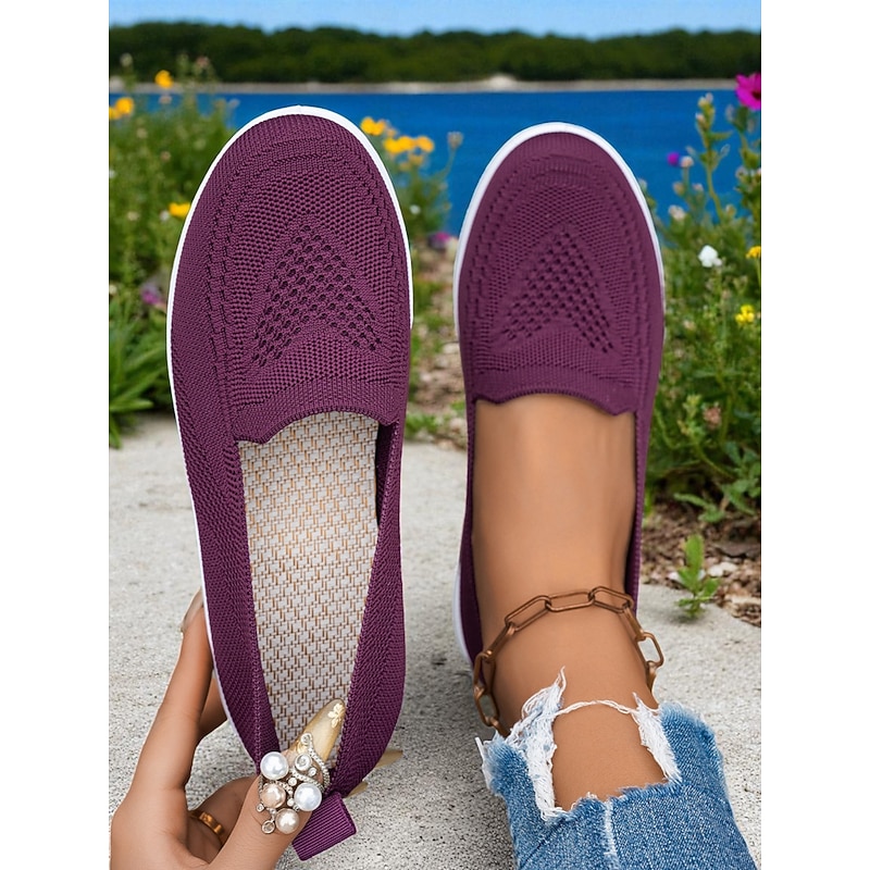 Women's Flyknit Slip-On Sneakers – Lightweight Breathable Casual Flats for Walking, Shopping and Vacation Wear4