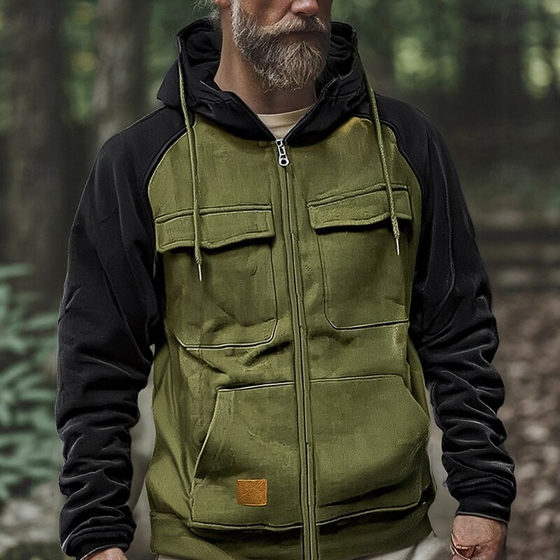 Men's Hoodie Full Zip Hoodie Black Pink Wine Army Green Royal Blue Hooded Color Block Patchwork Pocket Sports & Outdoor Daily Holiday Polyester Streetwear Basic Casual Spring Fall Clothing Apparel