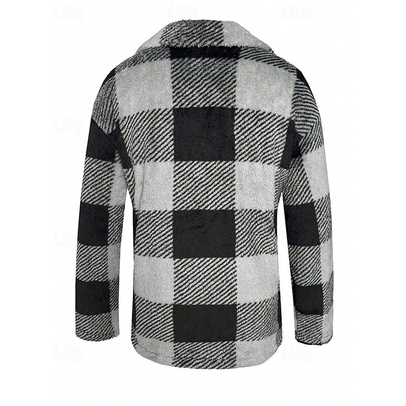 Men's Shirt Jacket Fleece Jacket Casual Jacket Vacation Daily Thermal Warm Pocket Fall Winter Plaid Fashion Classic Lapel Regular Dark Gray Jacket3