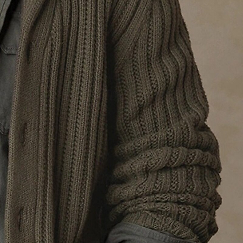 Men's Sweater Cardigan Sweater Ribbed Knit Regular Tops Knitted Plain Shawl Collar Vacation Fashion Casual Daily Wear Clothing Apparel Spring &  Fall Military Green M L XL3