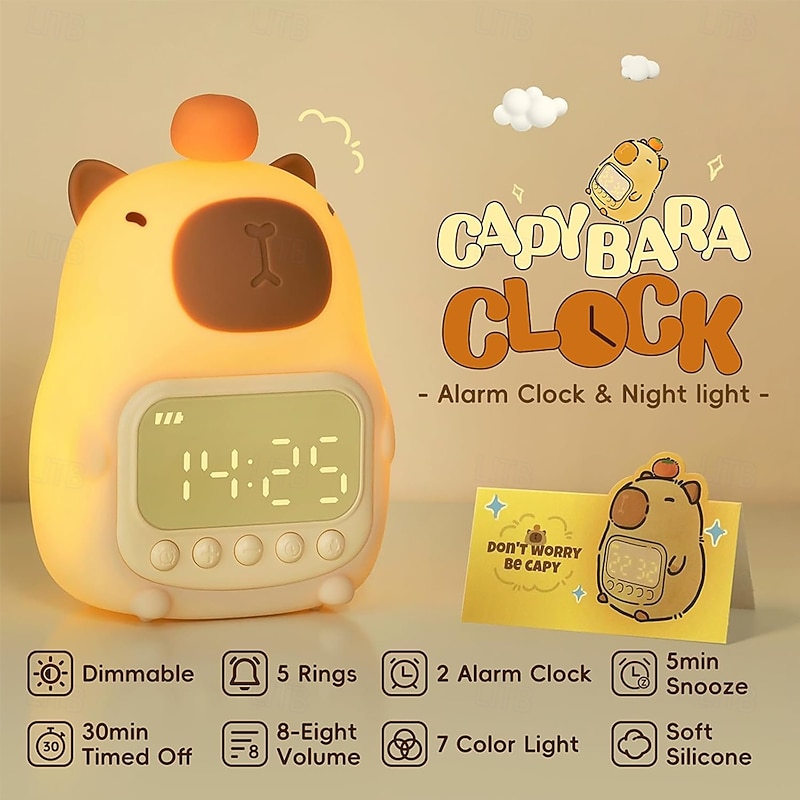 Alarm Clock with Night Light for Kids 7 RGB Color Cute Alarm Clocks for Bedrooms Ok to Wake Clocks Silicone Animal Tabletop Lamp for Teen Girls Boys2