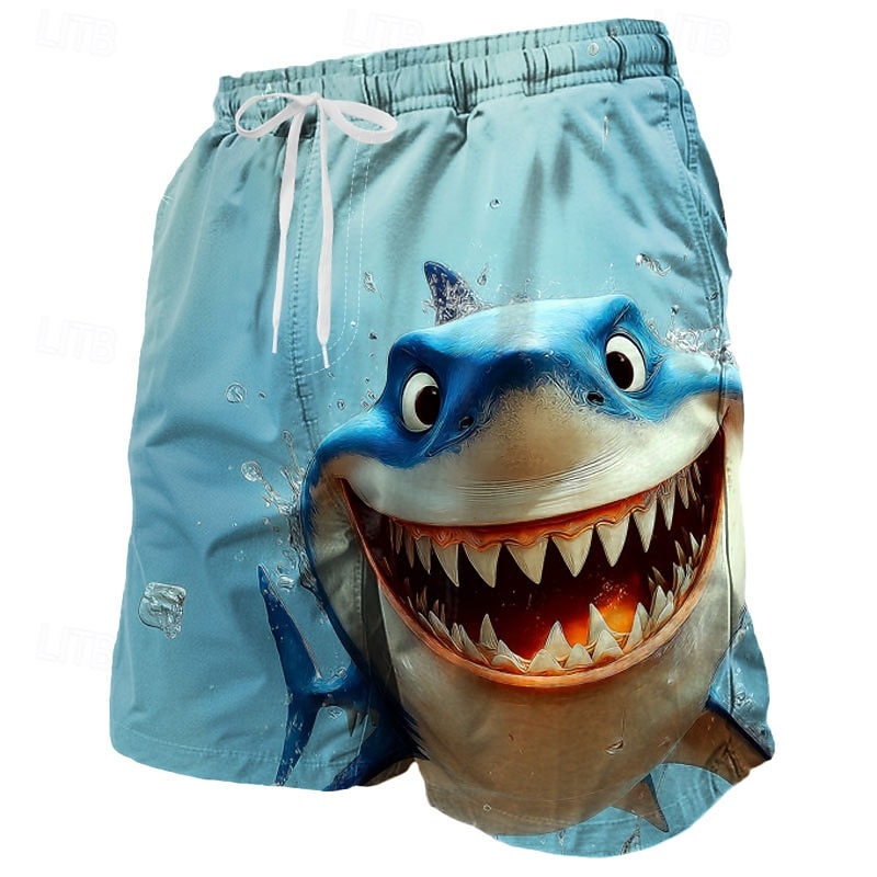 Men's Shark Novelty Sea Creatures Swim Trunks Swim Shorts Board Shorts Mid Waist Funny Outdoor Vacation Dailywear Side Pockets Mesh Lining Elastic Drawstring Waist Designer Clothing Apparel