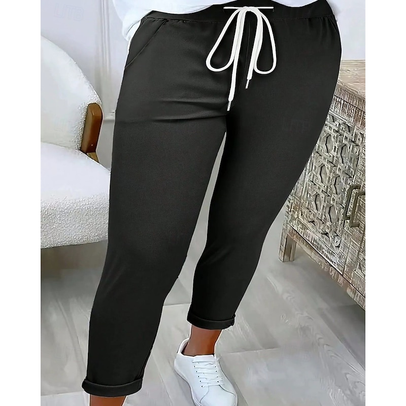 Women's Slacks Straight Streetwear Casual Full Length Natural Plain Drawstring Comfortable Street Holiday Daily Wear Dark-Gray Black Green ash-colored Fall Regular Fit