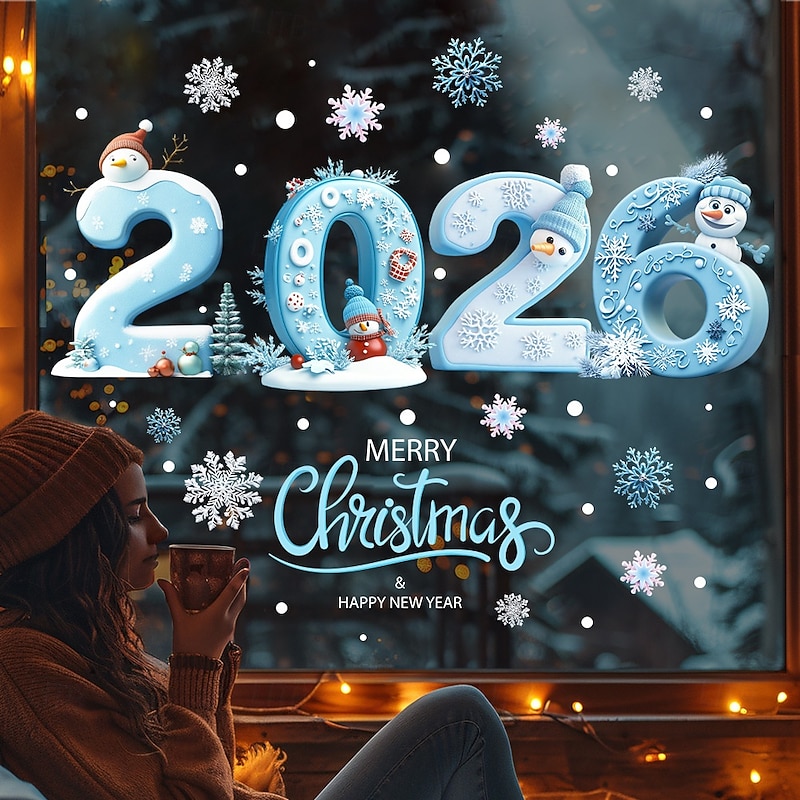 Christmas Window Clings Xmas Wall Sticker Frozen Snow 2026 Holiday Design Static Cling for Store Glass Door Window Decoration Festive Christmas Party Home Accessory4