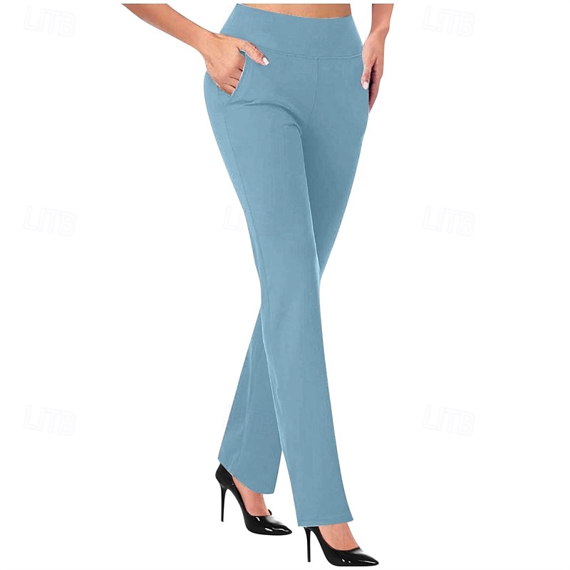 Women's Dress Pants Slacks Streetwear Casual Full Length Natural Plain Pocket Elastic Waist Comfortable Street Holiday Daily Wear claret Dark-Gray Light Sky Blue Black Fall Regular Fit2