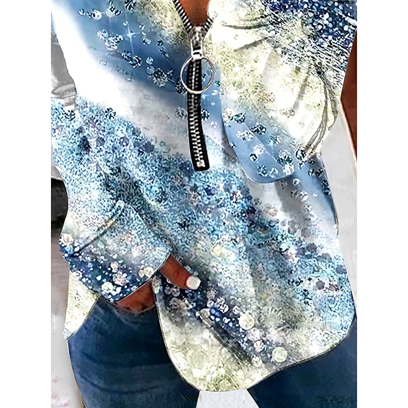 Women's Pullover Sweatshirt Zip Up Sweatshirts Graphic Polka Dot Striped Fashion Casual Long Sleeve Crew Neck Regular Tops Street Dailywear Zipper Print Blue Spring Fall Winter3