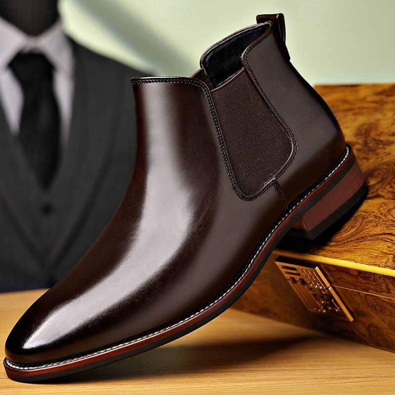 Men's Brown Leather Chelsea Boots Slip-On Ankle Dress Shoes – Classic Business Casual Footwear for Office, Wedding and Formal Occasions2