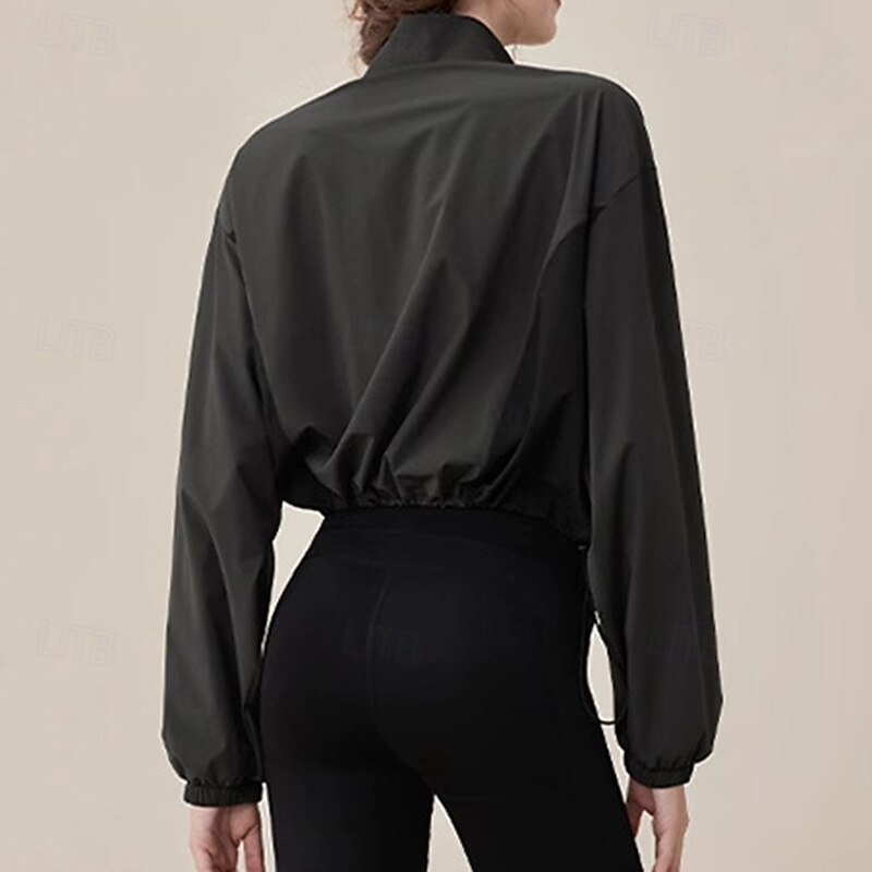 Women's Workout Jacket Windproof Drawstring Long Sleeve Sports Color Block Top For Sports Zumba Running Loose Fit Activewear4