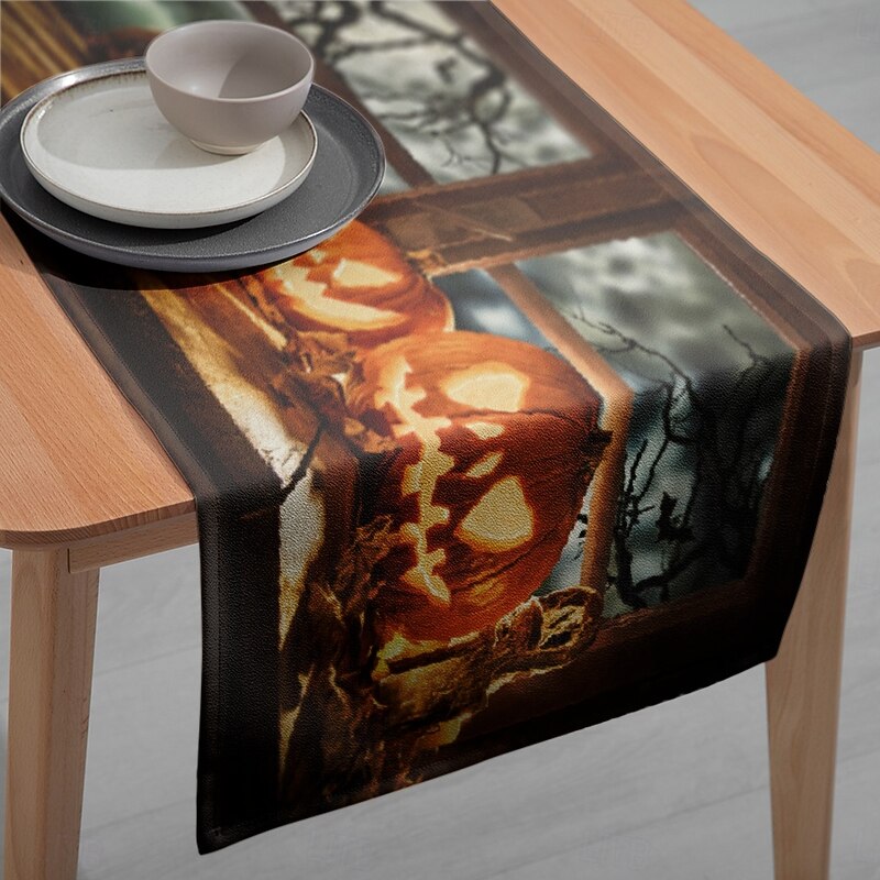 Halloween Pumpkin Table Runner - Digital Printed Rectangular Tablecloth 33x180cm for Restaurant Banquet & Party Decor3