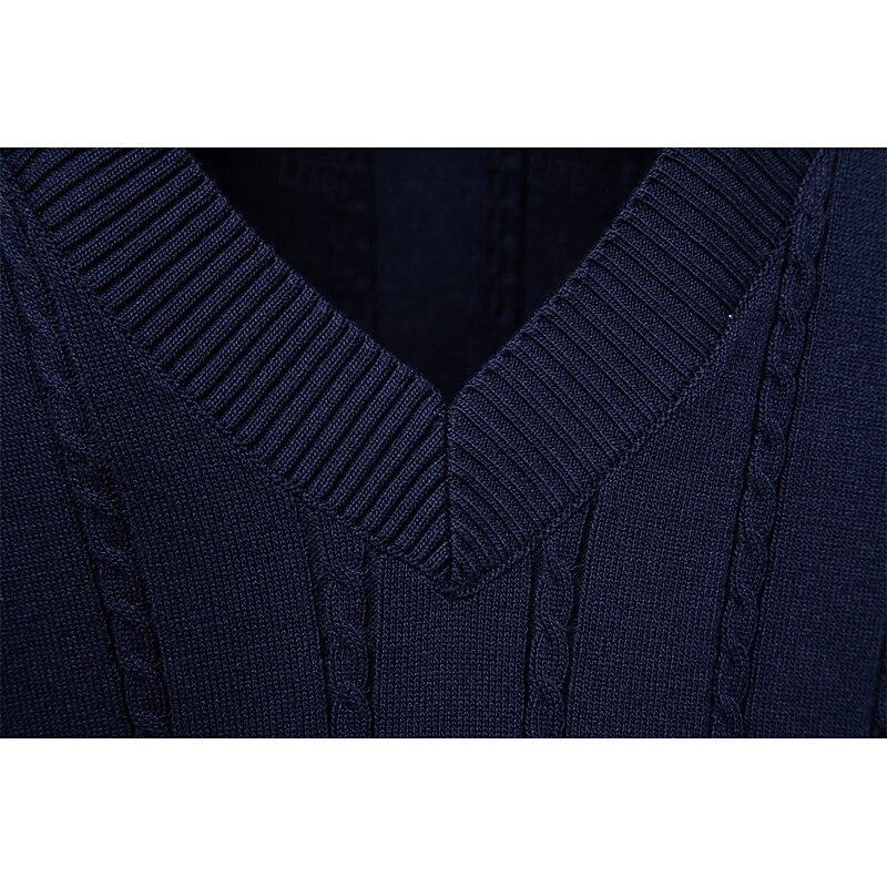 Men's Sweater Vest Cable Knit Regular Tops Solid Color V Neck Elegant Vintage School Formal Clothing Apparel Sleeveless Spring Fall Black Dark Navy S M L3